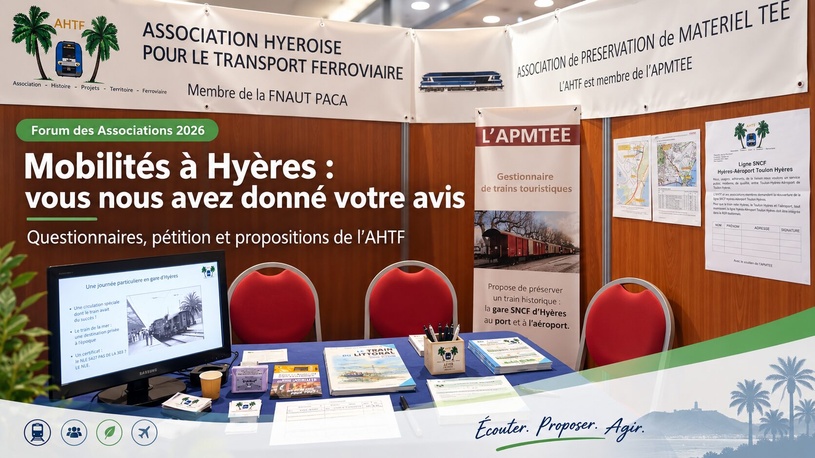 Stand de l'AHTF au Forum des Associations 2026 à Hyères consacré aux mobilités et à l'avis des usagers